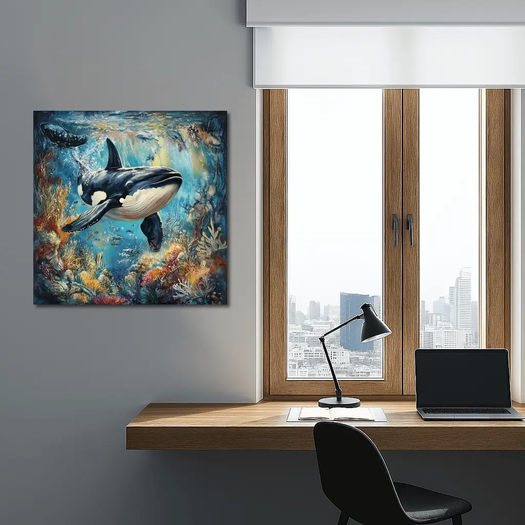 Orca Killer Whale Swimming Coral Reef Ocean – Wall Art
