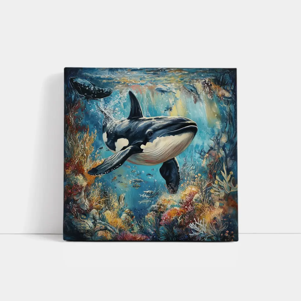 Orca Killer Whale Swimming Coral Reef Ocean – Wall Art