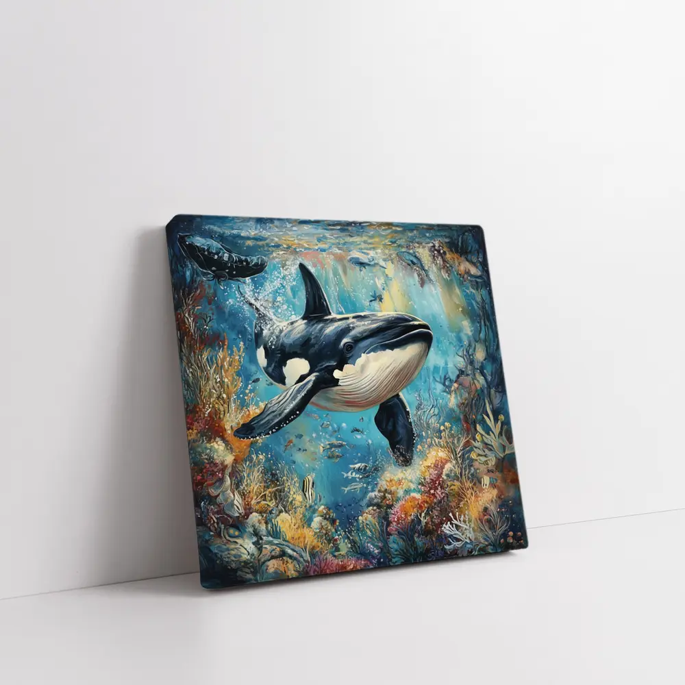 Orca Killer Whale Swimming Coral Reef Ocean – Wall Art