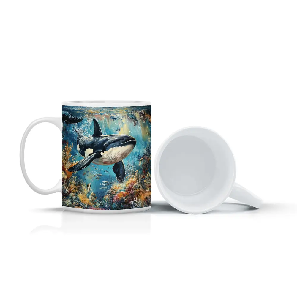 Orca Killer Whale Swimming Coral Reef Ocean – Mugs