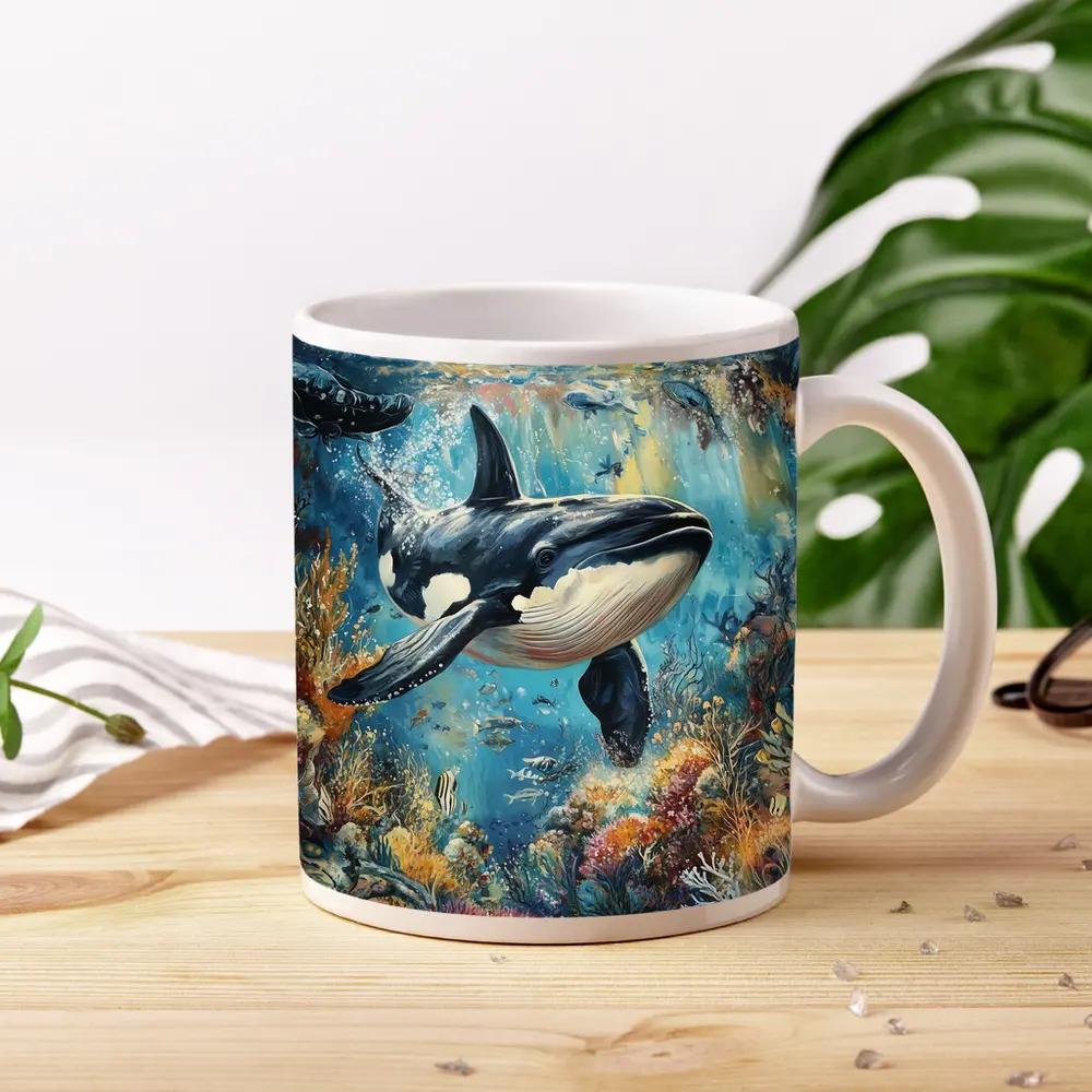 Orca Killer Whale Swimming Coral Reef Ocean – Mugs