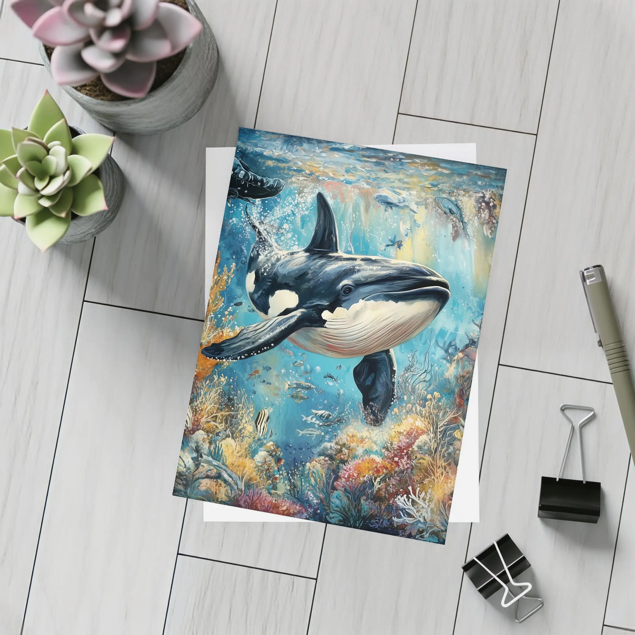 Orca Killer Whale Swimming Coral Reef Ocean – Postcards