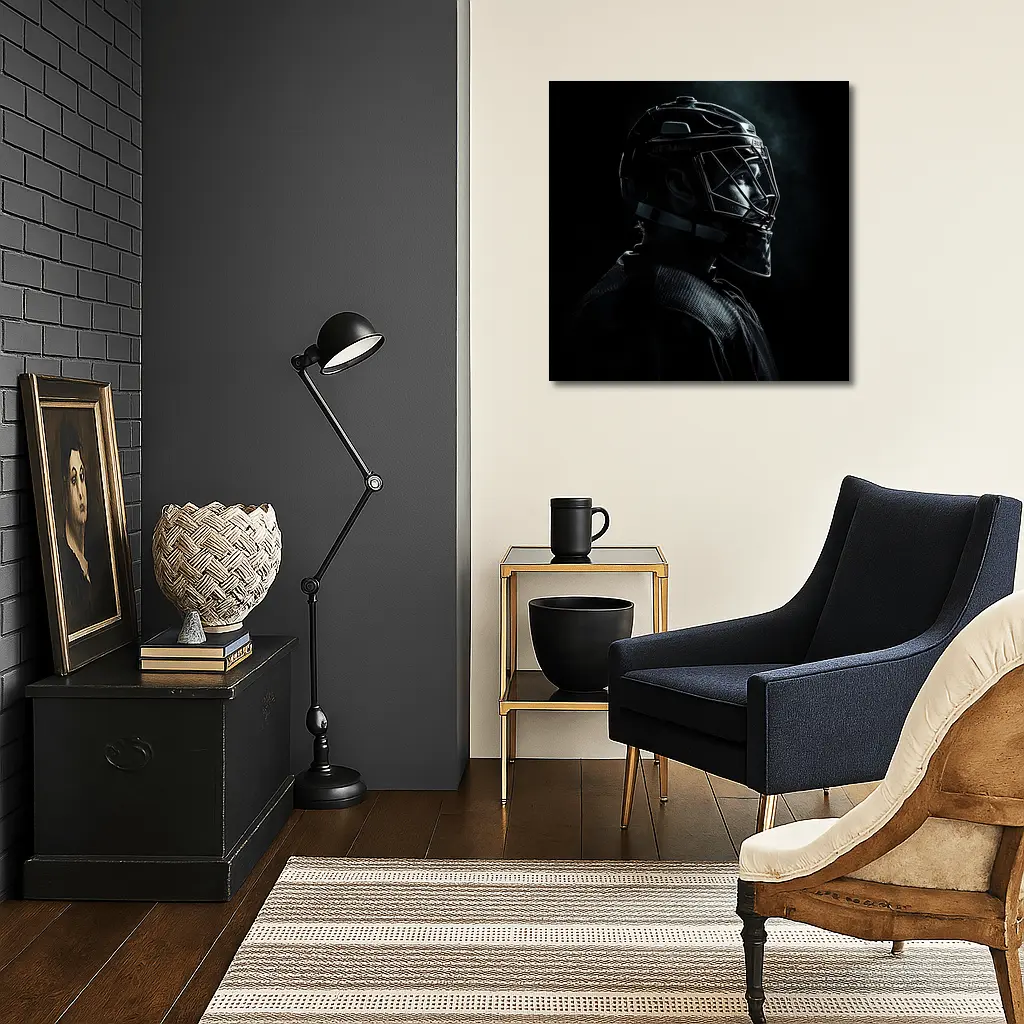 Hockey Goalie Dark Portrait Black Background – Wall Art