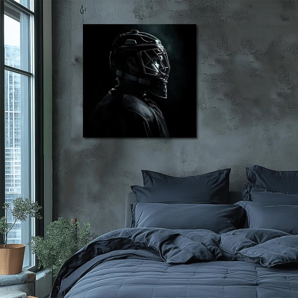Hockey Goalie Dark Portrait Black Background – Wall Art