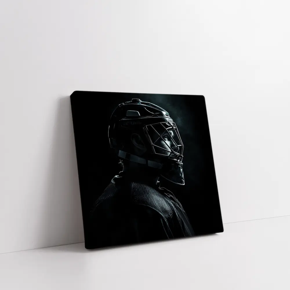Hockey Goalie Dark Portrait Black Background – Wall Art