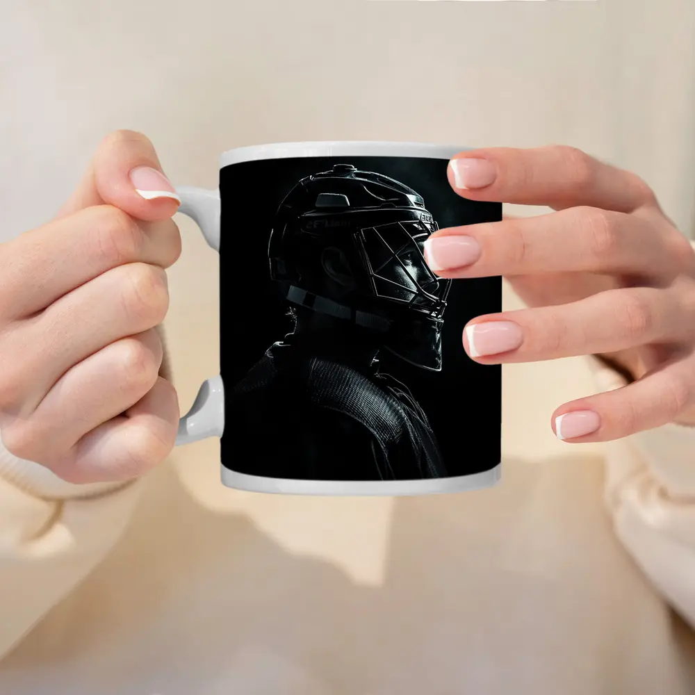 Hockey Goalie Dark Portrait Black Background – Mugs