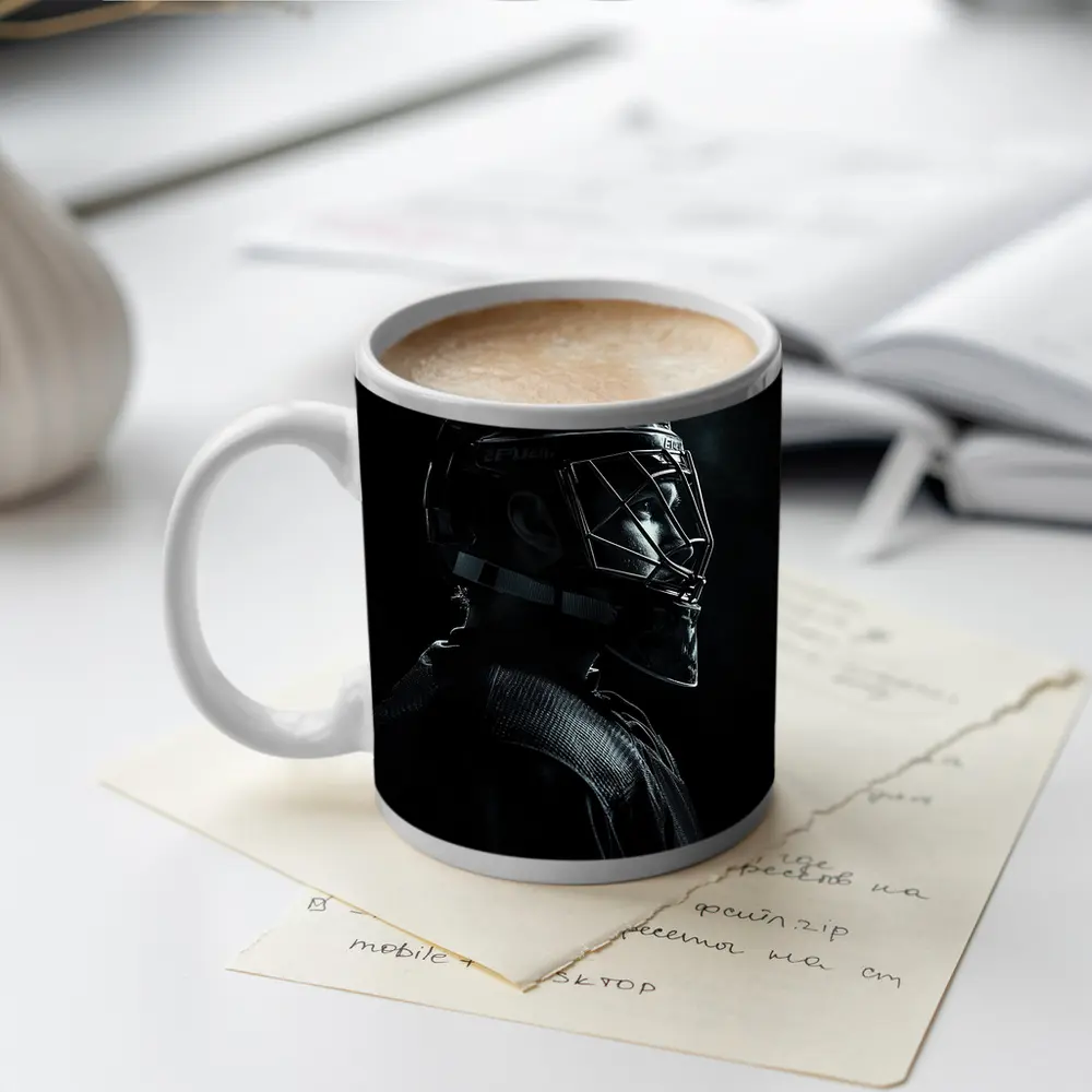 Hockey Goalie Dark Portrait Black Background – Mugs