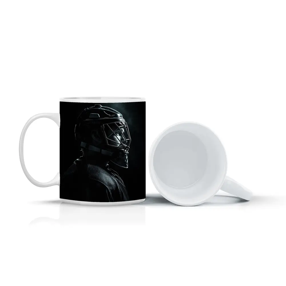 Hockey Goalie Dark Portrait Black Background – Mugs