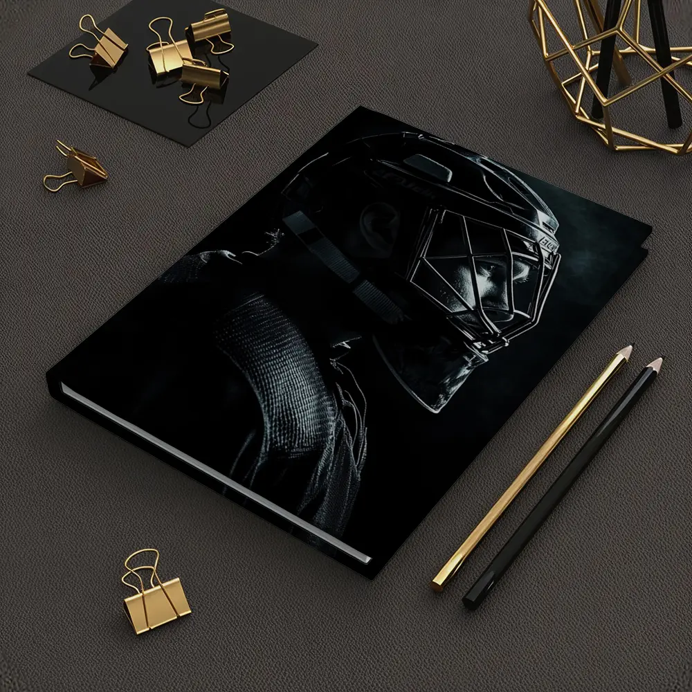 Hockey Goalie Dark Portrait Black Background – Notebooks