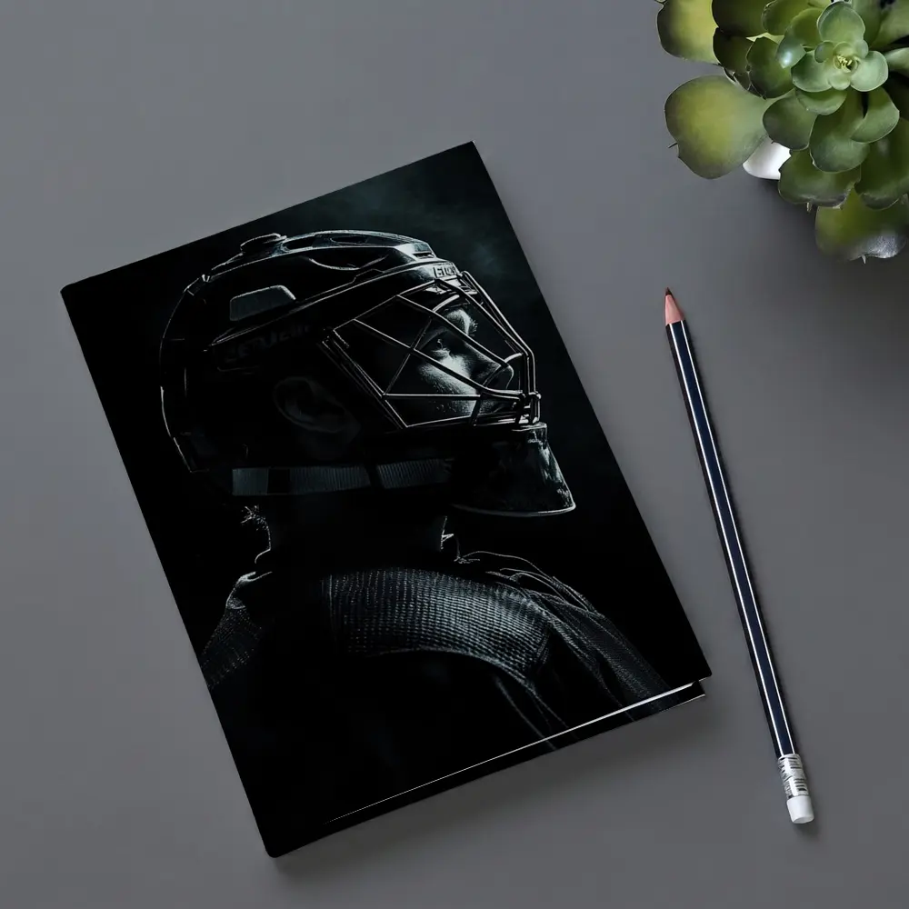 Hockey Goalie Dark Portrait Black Background – Notebooks