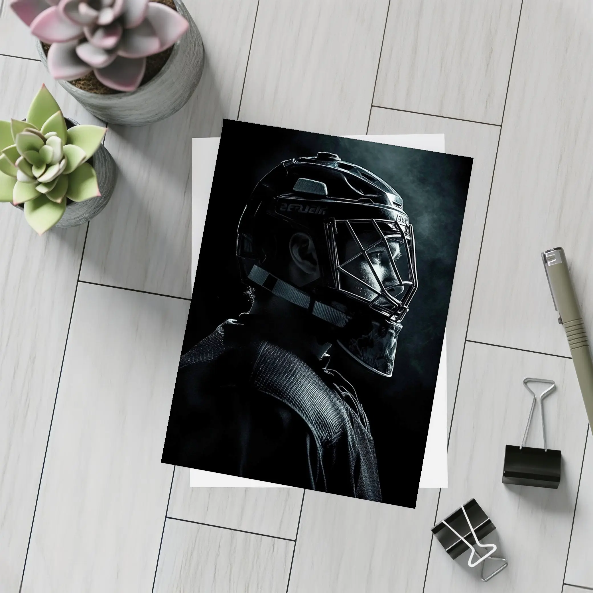 Hockey Goalie Dark Portrait Black Background – Postcards