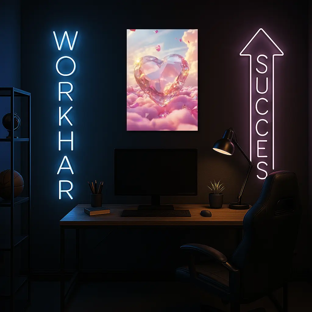 Crystal Diamond Heart Pink Dreamy Clouds Sky – Wall Art