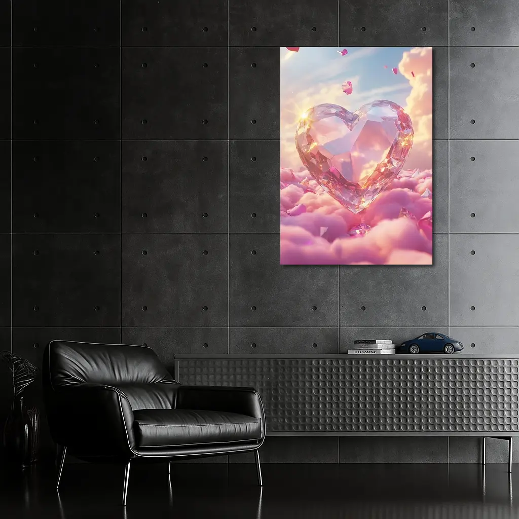 Crystal Diamond Heart Pink Dreamy Clouds Sky – Wall Art
