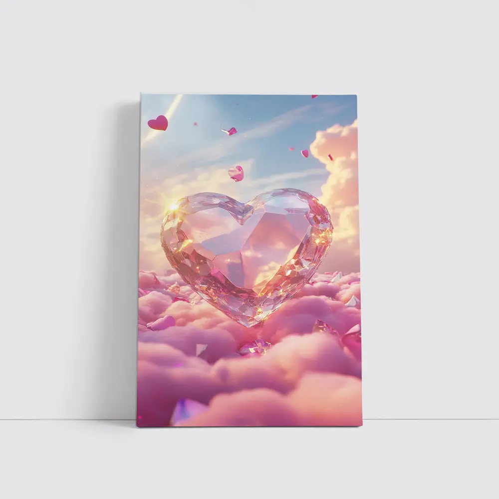 Crystal Diamond Heart Pink Dreamy Clouds Sky – Wall Art