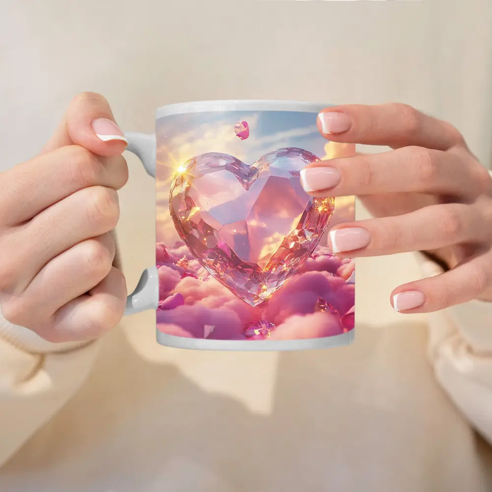 Crystal Diamond Heart Pink Dreamy Clouds Sky – Mugs