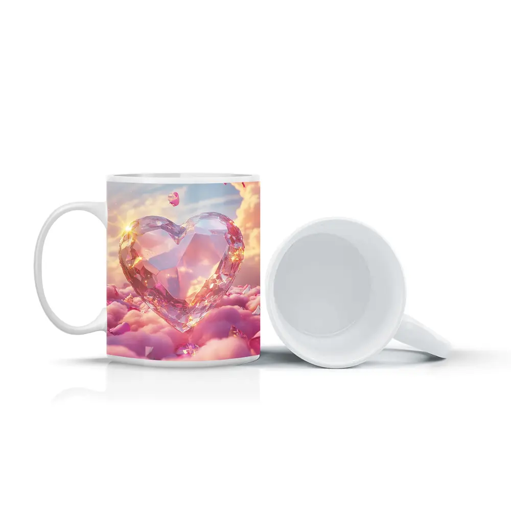 Crystal Diamond Heart Pink Dreamy Clouds Sky – Mugs