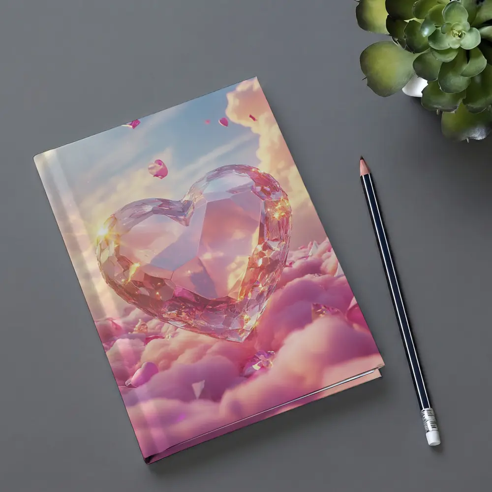 Crystal Diamond Heart Pink Dreamy Clouds Sky – Notebooks