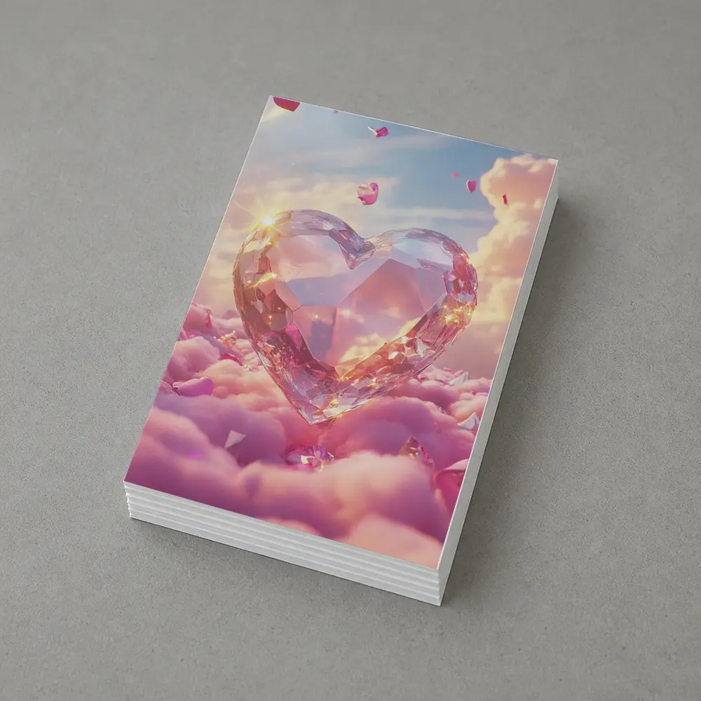 Crystal Diamond Heart Pink Dreamy Clouds Sky – Postcards