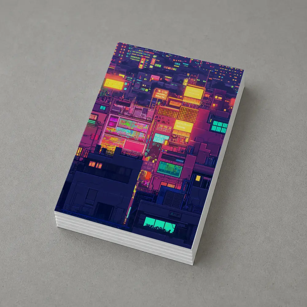 Pixel Art Neon City Night Skyline – Postcards