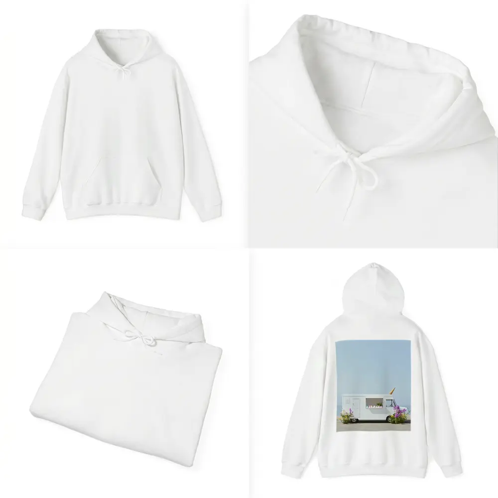 White Ice Cream Truck Beside Ocean Shore – Hoodies
