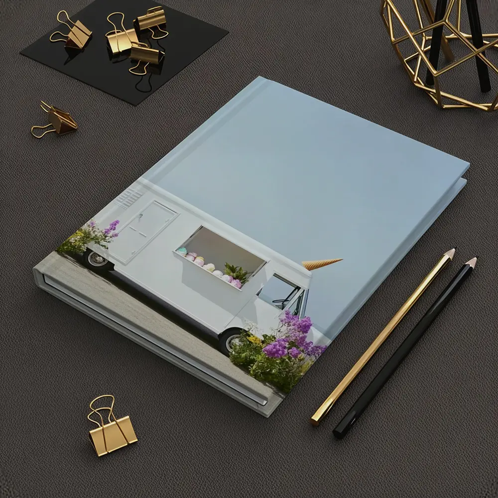 White Ice Cream Truck Beside Ocean Shore – Notebooks