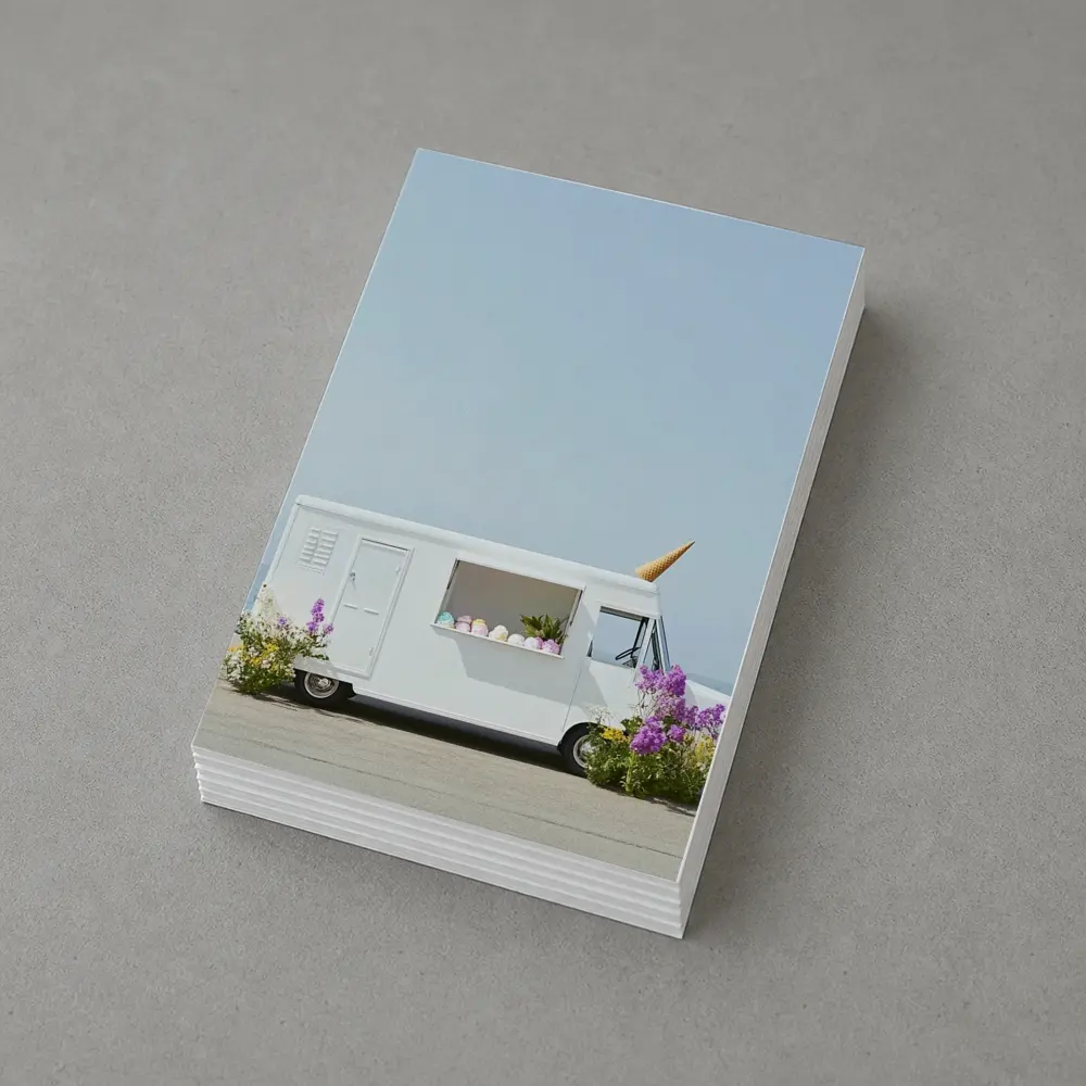 White Ice Cream Truck Beside Ocean Shore – Postcards