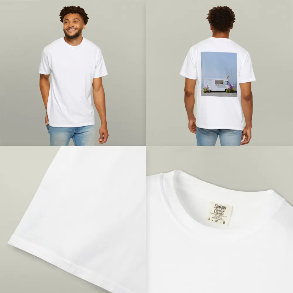 White Ice Cream Truck Beside Ocean Shore – T-Shirts