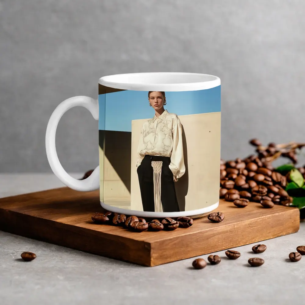 Cream Marble Blouse Black Trousers Minimal Architecture – Mugs