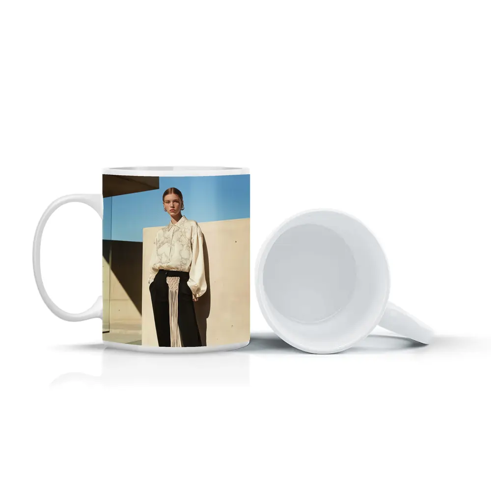 Cream Marble Blouse Black Trousers Minimal Architecture – Mugs