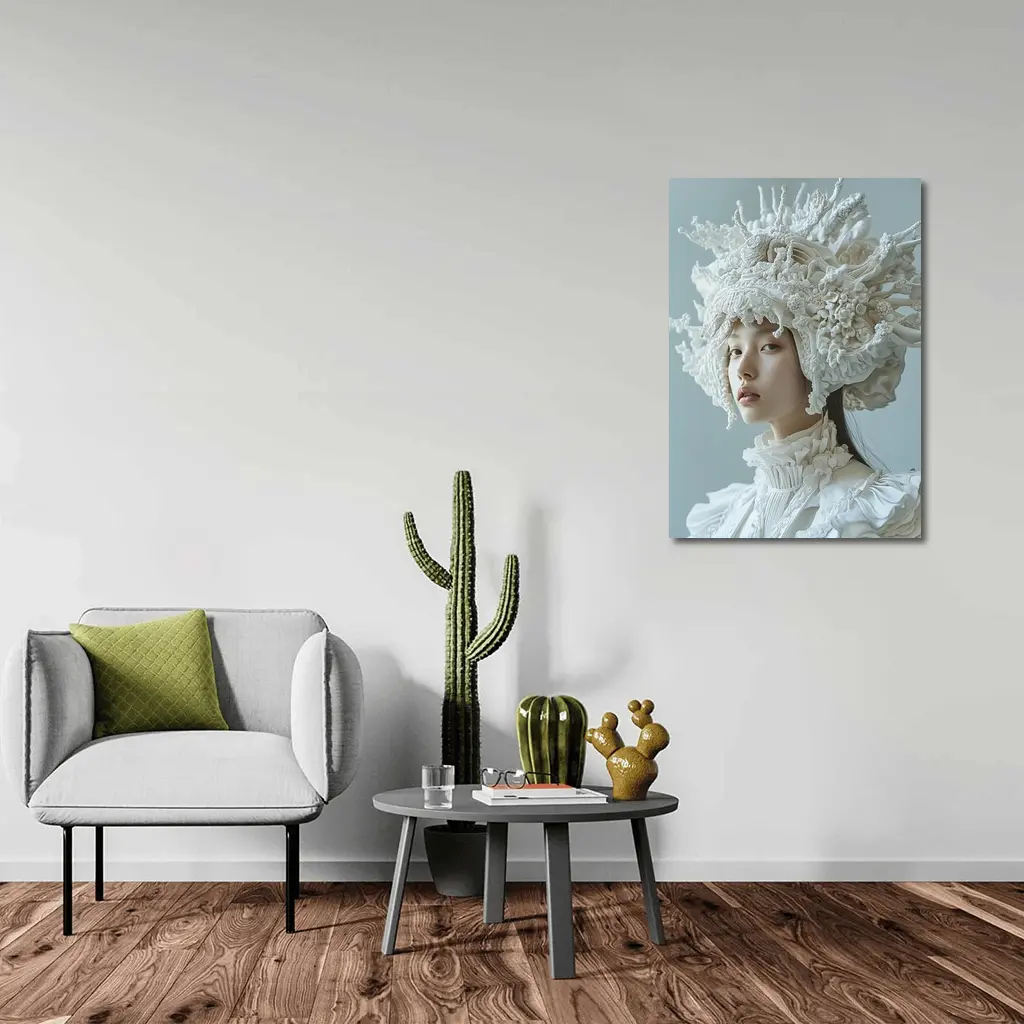 White Coral Headdress Woman Fashion Portrait – Wall Art