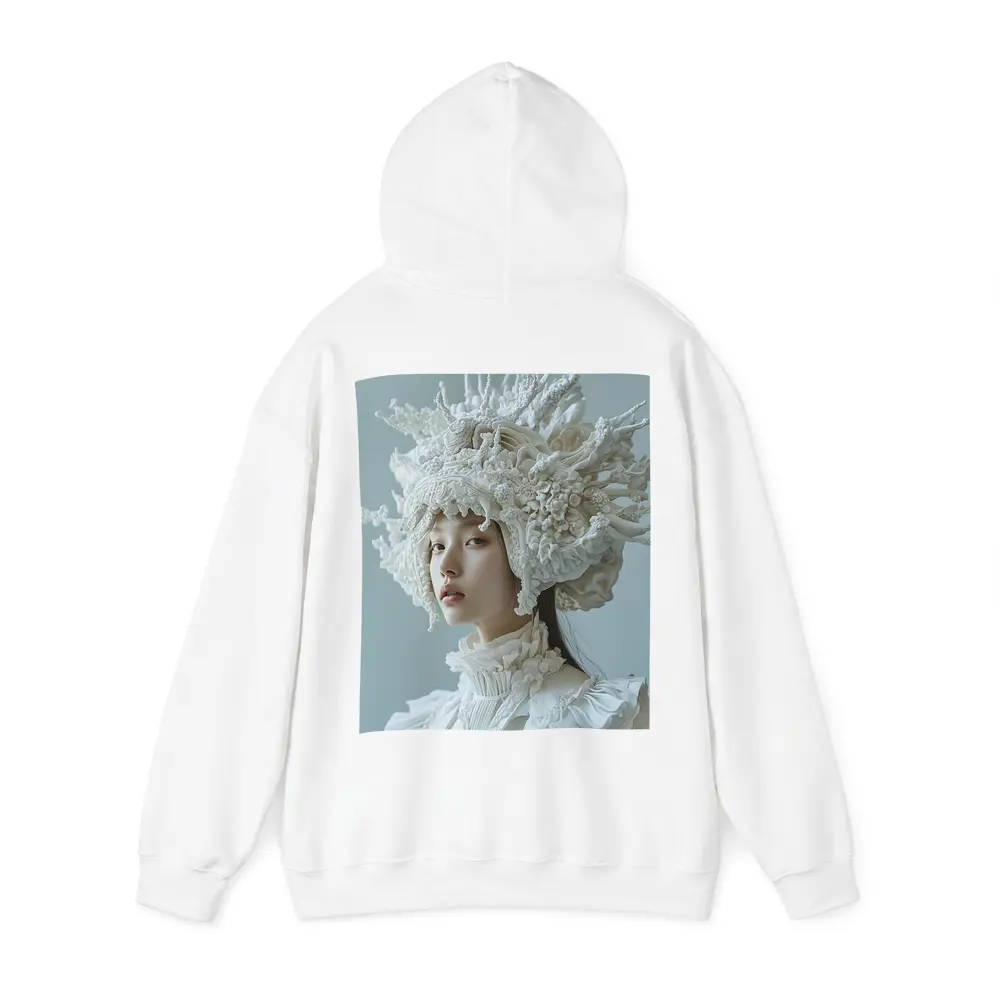 White Coral Headdress Woman Fashion Portrait – Hoodies