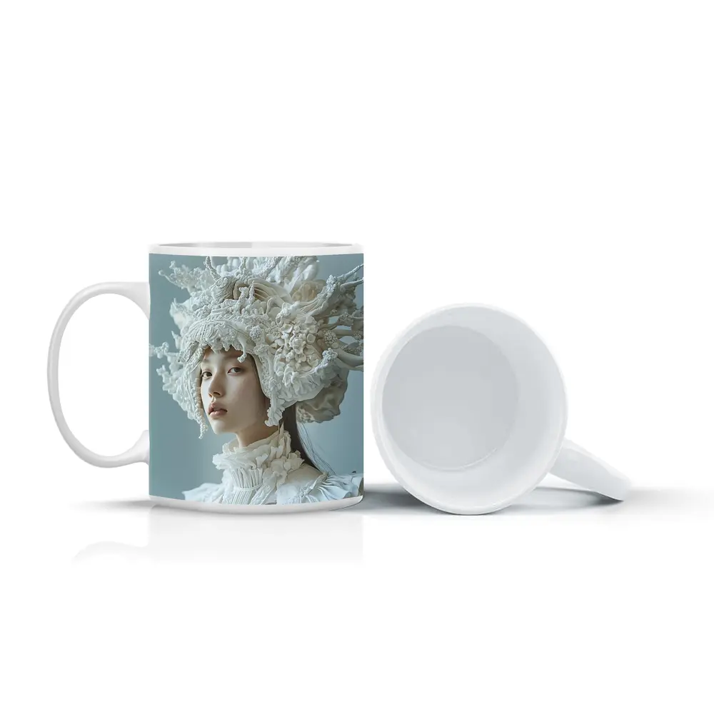 White Coral Headdress Woman Fashion Portrait – Mugs