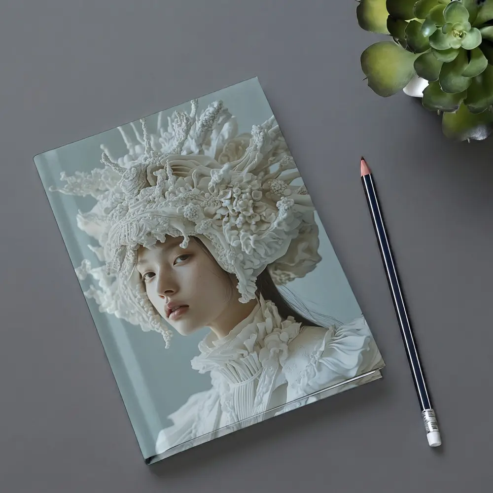 White Coral Headdress Woman Fashion Portrait – Notebooks