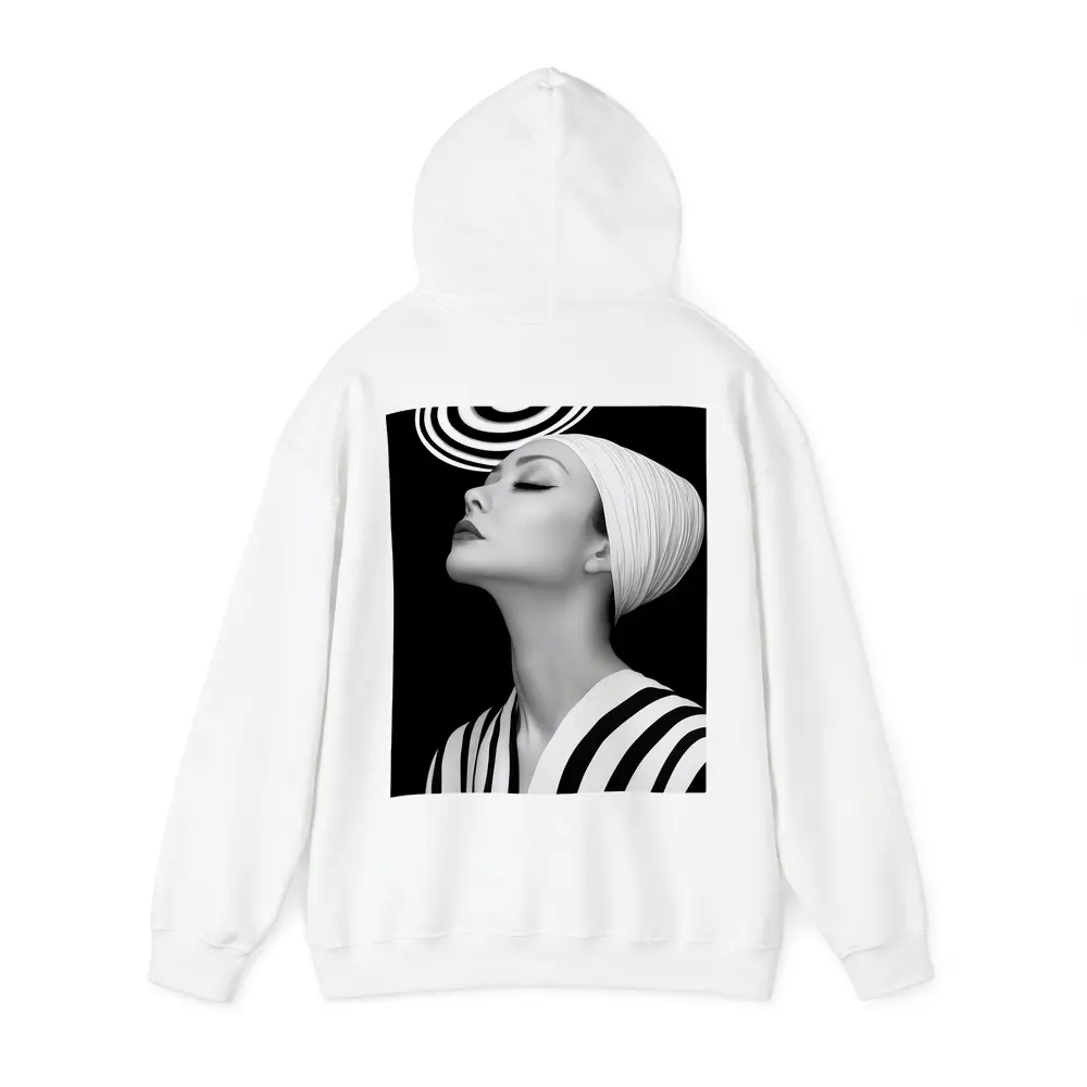 Black White Striped Woman Surreal Abstract Portrait – Hoodies