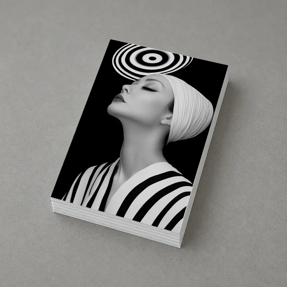 Black White Striped Woman Surreal Abstract Portrait – Postcards