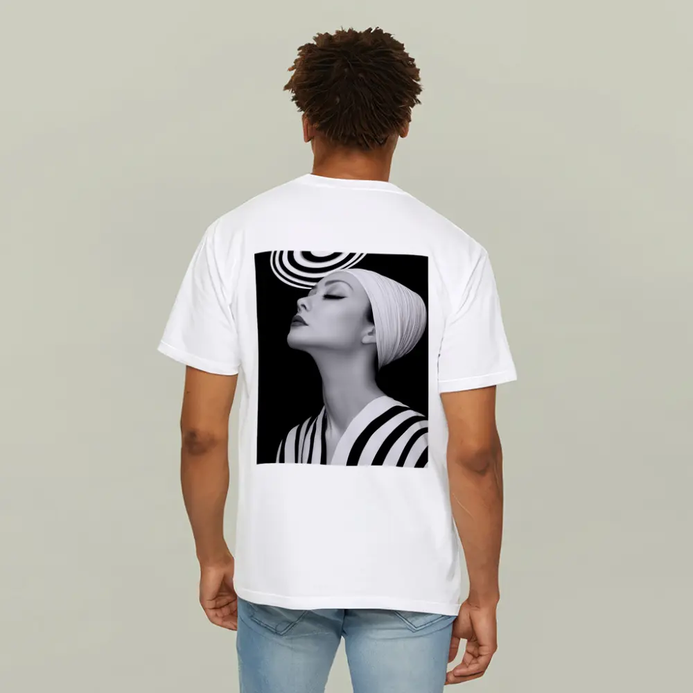 Black White Striped Woman Surreal Abstract Portrait – T-Shirts