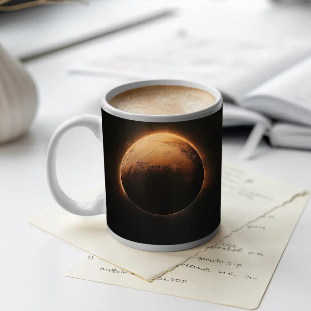 Mars Planet Glowing Light Dark Space – Mugs