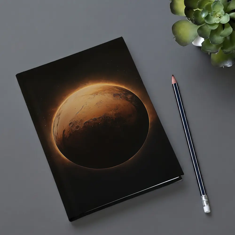 Mars Planet Glowing Light Dark Space – Notebooks