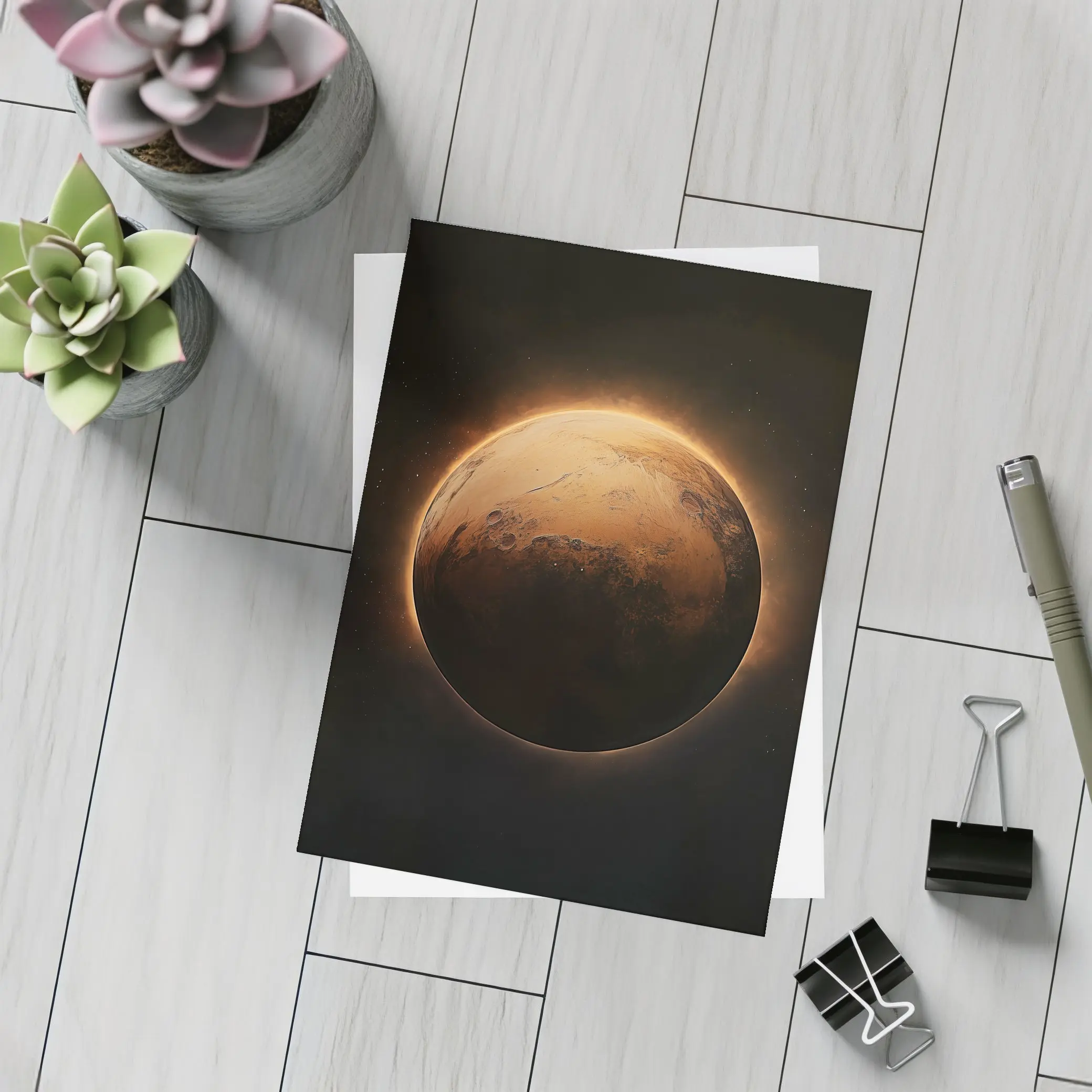 Mars Planet Glowing Light Dark Space – Postcards