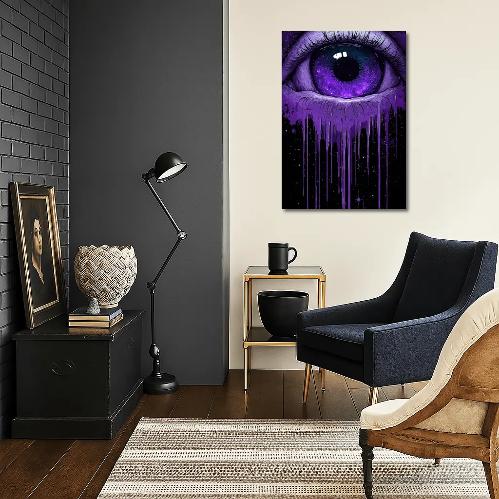 Purple Cosmic Eye Dripping On Black – Wall Art