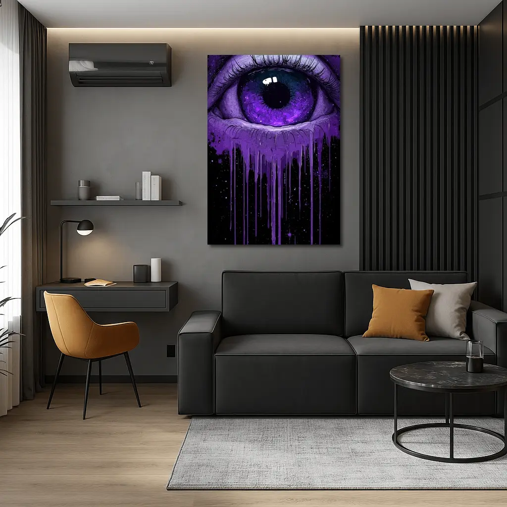 Purple Cosmic Eye Dripping On Black – Wall Art