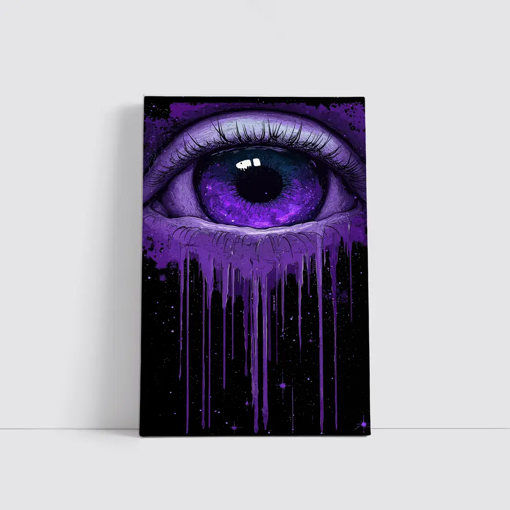 Purple Cosmic Eye Dripping On Black – Wall Art