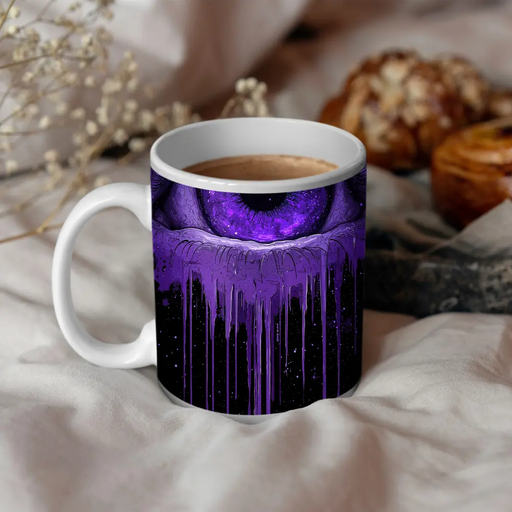 Purple Cosmic Eye Dripping On Black – Mugs