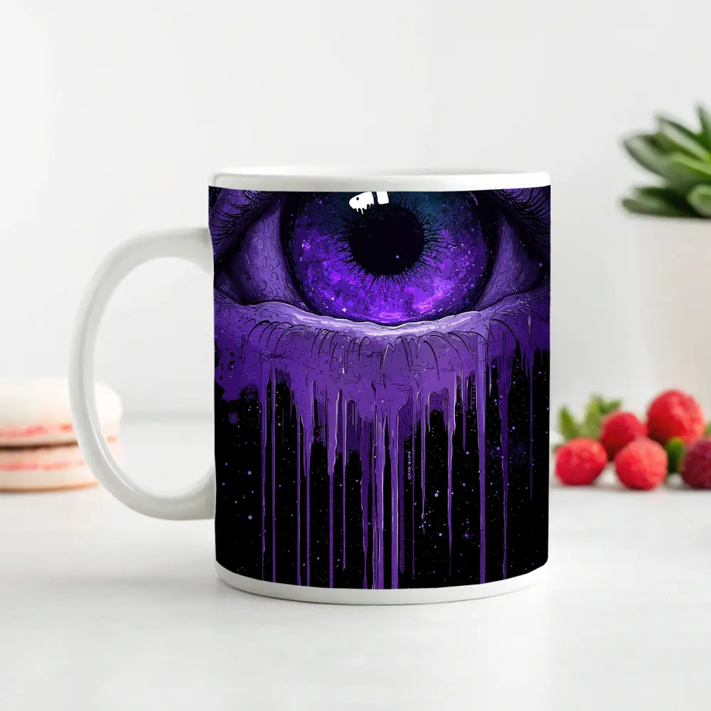 Purple Cosmic Eye Dripping On Black – Mugs