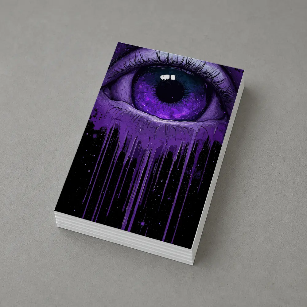 Purple Cosmic Eye Dripping On Black – Postcards