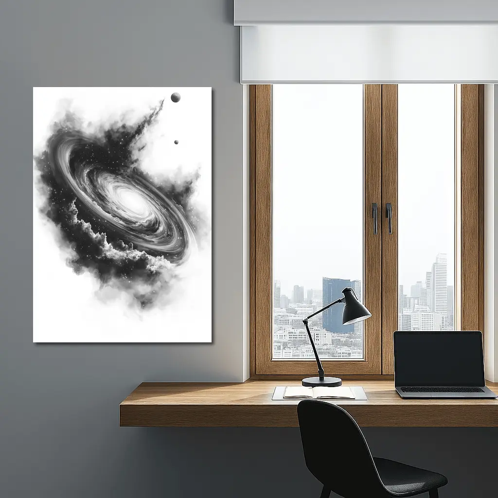 Spiral Galaxy Black White Space Art – Wall Art