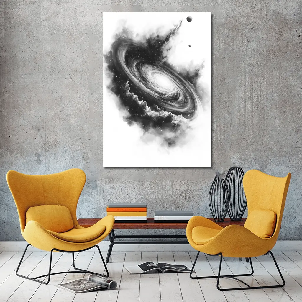 Spiral Galaxy Black White Space Art – Wall Art