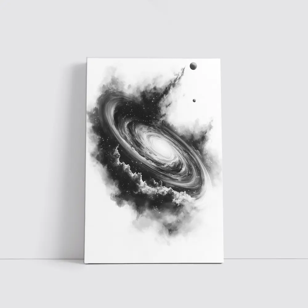 Spiral Galaxy Black White Space Art – Wall Art