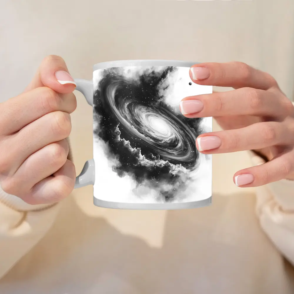 Spiral Galaxy Black White Space Art – Mugs