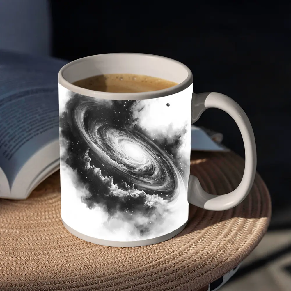 Spiral Galaxy Black White Space Art – Mugs